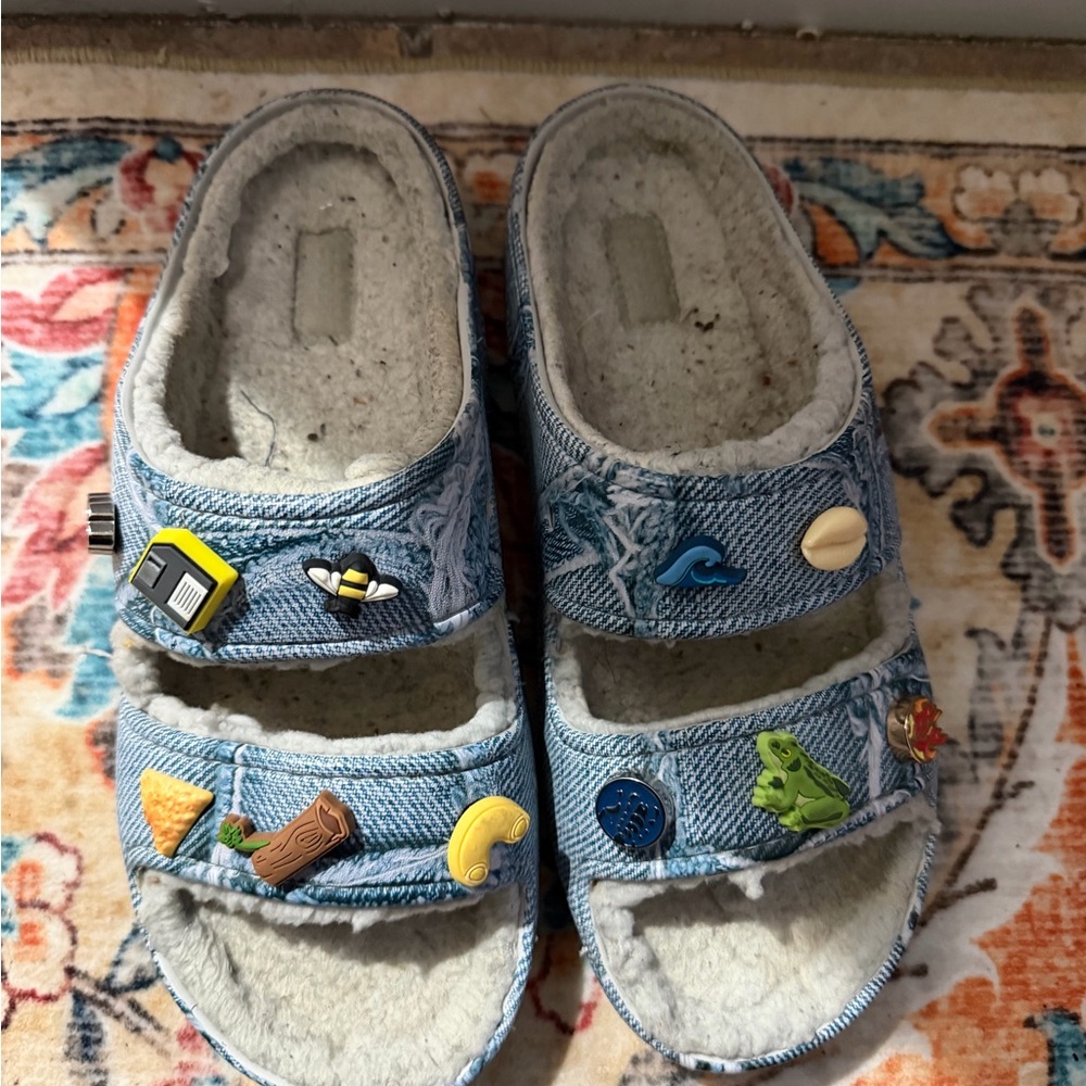 SZA x Crocs Denim Slide Sandals with Fun Charms - Light Blue